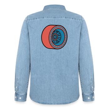 Skateboard Rolle Longboard - Männer Jeanshemd Organic von Stanley/Stella - verwaschenes Hellblau - Hinten - AI Model Male 185 light (185cm)