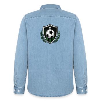 Club logo sign with football ball and laurel - Men’s Organic Denim Shirt by Stanley/Stella - light wash - Back - AI Model Male 185 light (185cm)