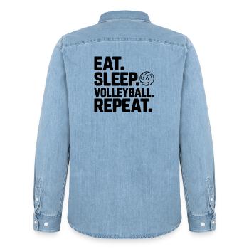 Mange. Dors. Volley. Répétez. - Chemise en denim homme bio Stanley/Stella - bleu clair délavé - Dos - AI Model Male 185 light (185cm)