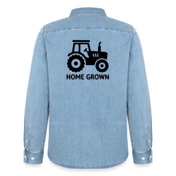 Tractor Home Grown Badge - Men’s Organic Denim Shirt by Stanley/Stella - light wash - Back - AI Model Male 185 light (185cm)