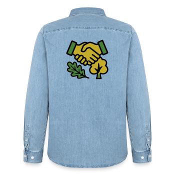 Handshake Nature Forest Logo - Men’s Organic Denim Shirt by Stanley/Stella - light wash - Back - AI Model Male 185 light (185cm)