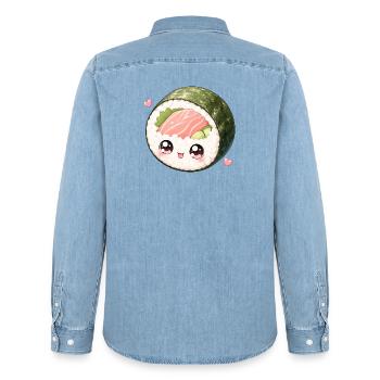 Kawaii Sushi Roll mit süßem Gesicht - Männer Jeanshemd Organic von Stanley/Stella - verwaschenes Hellblau - Hinten - AI Model Male 185 light (185cm)