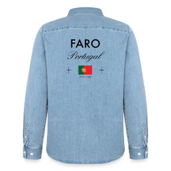 Faro Portugal coordonne un souvenir de voyage - Chemise en denim homme bio Stanley/Stella - bleu clair délavé - Dos - AI Model Male 185 light (185cm)