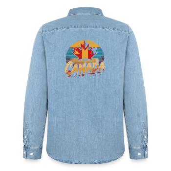 Canada Pride Rainbow Maple - Men’s Organic Denim Shirt by Stanley/Stella - light wash - Back - AI Model Male 185 light (185cm)