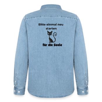 Neustart für die Seele. Katze IT Spruch - Männer Jeanshemd Organic von Stanley/Stella - verwaschenes Hellblau - Hinten - AI Model Male 185 light (185cm)