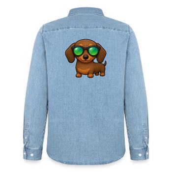 Dessin animé d’été du teckel avec des lunettes de soleil - Chemise en denim homme bio Stanley/Stella - bleu clair délavé - Dos - AI Model Male 185 light (185cm)