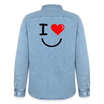 I Love Gesicht - Männer Jeanshemd Organic von Stanley/Stella - verwaschenes Hellblau - Hinten - AI Model Male 185 light (185cm)