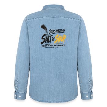 Graffiti-Skript-Burst-Logo - Männer Jeanshemd Organic von Stanley/Stella - verwaschenes Hellblau - Hinten - AI Model Male 185 light (185cm)