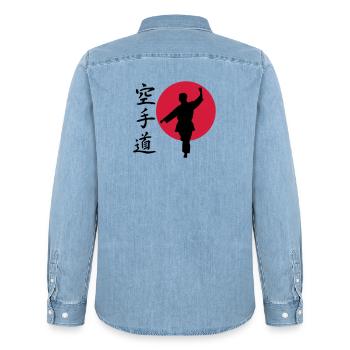 Karate Gangaku - Männer Jeanshemd Organic von Stanley/Stella - verwaschenes Hellblau - Hinten - AI Model Male 185 light (185cm)