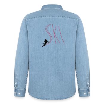 Ski - Männer Jeanshemd Organic von Stanley/Stella - verwaschenes Hellblau - Hinten - AI Model Male 185 light (185cm)