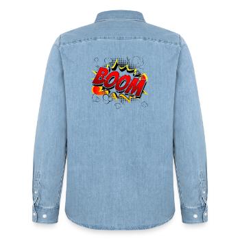 Boom Comic Grafik - Männer Jeanshemd Organic von Stanley/Stella - verwaschenes Hellblau - Hinten - AI Model Male 185 light (185cm)