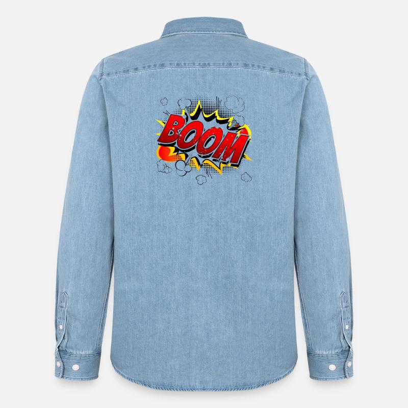 Boom Comic Grafik - Männer Jeanshemd Organic von Stanley/Stella - verwaschenes Hellblau