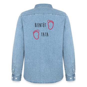 Tante / Tata / Marraine / Oncle / Nourrice / Bébé - Chemise en denim homme bio Stanley/Stella - bleu clair délavé - Dos - AI Model Male 185 light (185cm)