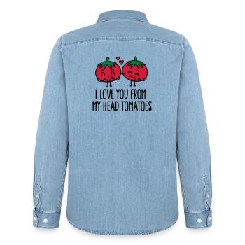 I love you from my head tomatoes - Männer Jeanshemd Organic von Stanley/Stella - verwaschenes Hellblau - Hinten - AI Model Male 185 light (185cm)
