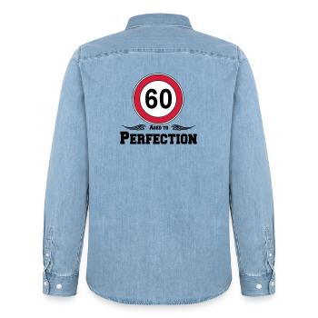 60th Birthday , 60 Years Aged to Perfection (25) - Men’s Organic Denim Shirt by Stanley/Stella - light wash - Back - AI Model Male 185 light (185cm)