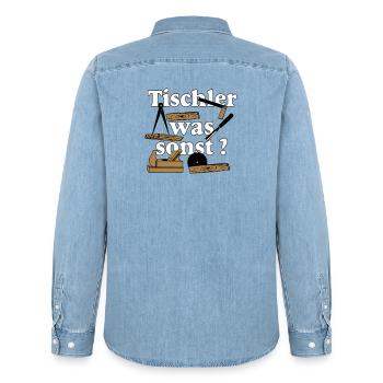 Schreiner,Tischler , Tischler was sonst (25) - Männer Jeanshemd Organic von Stanley/Stella - verwaschenes Hellblau - Hinten - AI Model Male 185 light (185cm)