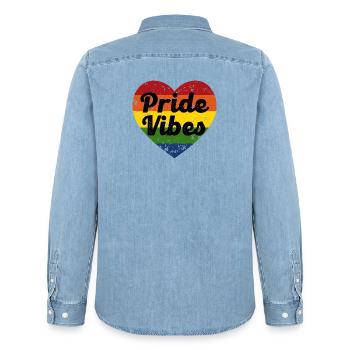 Pride Vibes Heart Design - Men’s Organic Denim Shirt by Stanley/Stella - light wash - Back - AI Model Male 185 light (185cm)