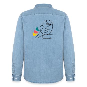 FEIERTAG. FROHE FEIERTAGE. GELIEBTE. MEISTER. LEHRER - Männer Jeanshemd Organic von Stanley/Stella - verwaschenes Hellblau - Hinten - AI Model Male 185 light (185cm)