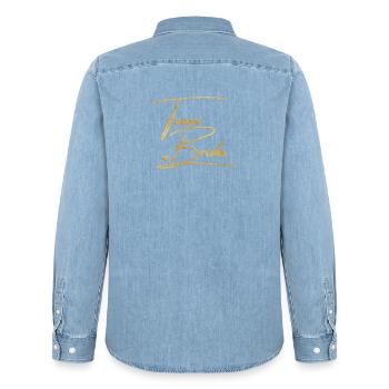 Team Bride! Personalisierbar - Männer Jeanshemd Organic von Stanley/Stella - verwaschenes Hellblau - Hinten - AI Model Male 185 light (185cm)