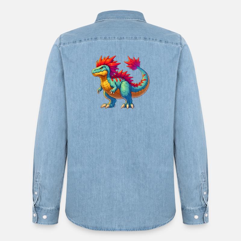 Dinosaurier - Männer Jeanshemd Organic von Stanley/Stella - verwaschenes Hellblau