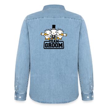 3 Vögel Team Groom Spruch Freunde Bräutigam Party - Männer Jeanshemd Organic von Stanley/Stella - verwaschenes Hellblau - Hinten - AI Model Male 185 light (185cm)