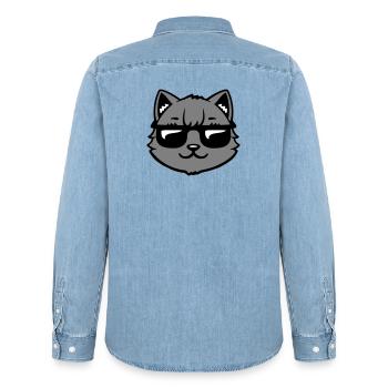Katze Graue Sonnenbrille Cool Lässig Style Blick - Männer Jeanshemd Organic von Stanley/Stella - verwaschenes Hellblau - Hinten - AI Model Male 185 light (185cm)