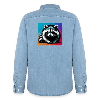 Raton laveur - Chemise en denim homme bio Stanley/Stella - bleu clair délavé - Dos - AI Model Male 185 light (185cm)