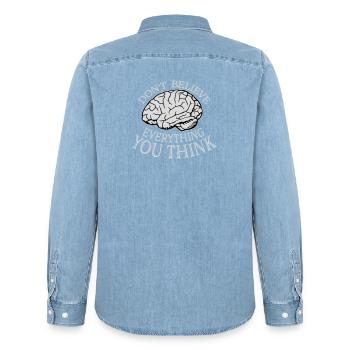 Don't Believe Everything You Think Saying Wisdom - Men’s Organic Denim Shirt by Stanley/Stella - light wash - Back - AI Model Male 185 light (185cm)