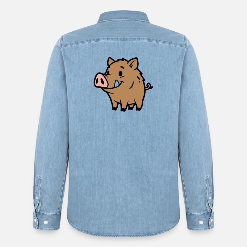 Süßes Wildschwein Comic Glücksbringer - Männer Jeanshemd Organic von Stanley/Stella - verwaschenes Hellblau