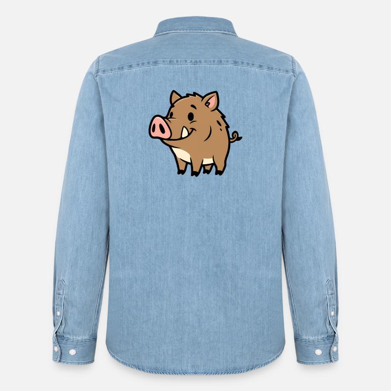 Süßes Wildschwein Comic Glücksbringer - Männer Jeanshemd Organic von Stanley/Stella - verwaschenes Hellblau
