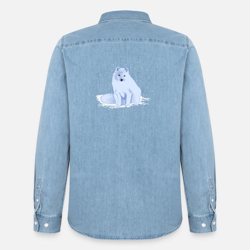 Polarfuchs im Schnee - Männer Jeanshemd Organic von Stanley/Stella - verwaschenes Hellblau