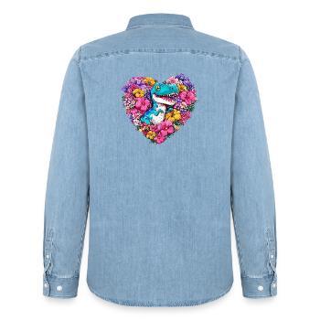 Dino Flower Heart - Men’s Organic Denim Shirt by Stanley/Stella - light wash - Back - AI Model Male 185 light (185cm)