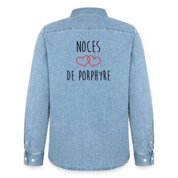 noces de porphyre 33 ans de mariage - Chemise en denim homme bio Stanley/Stella - bleu clair délavé - Dos - AI Model Male 185 light (185cm)