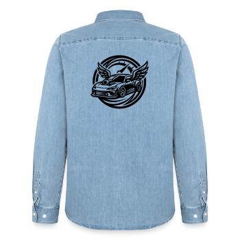 Car Tuning Speedometer - Men’s Organic Denim Shirt by Stanley/Stella - light wash - Back - AI Model Male 185 light (185cm)