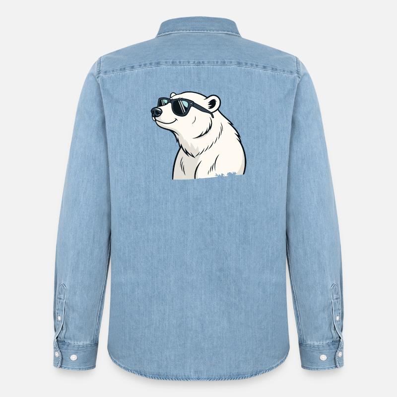 Cooler Eisbär mit Brille - Männer Jeanshemd Organic von Stanley/Stella - verwaschenes Hellblau