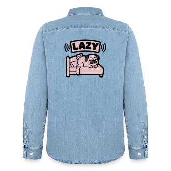  Lazy Mops Hund Bett Introvertiert - Männer Jeanshemd Organic von Stanley/Stella - verwaschenes Hellblau - Hinten - AI Model Male 185 light (185cm)