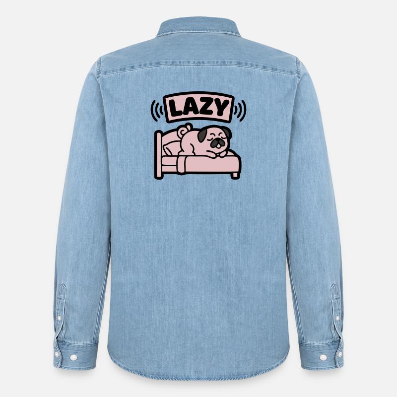 Lazy Mops Hund Bett Introvertiert - Männer Jeanshemd Organic von Stanley/Stella - verwaschenes Hellblau