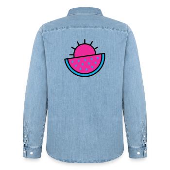 Wassermelone Sonne 90s Pop-Art - Männer Jeanshemd Organic von Stanley/Stella - verwaschenes Hellblau - Hinten - AI Model Male 185 light (185cm)