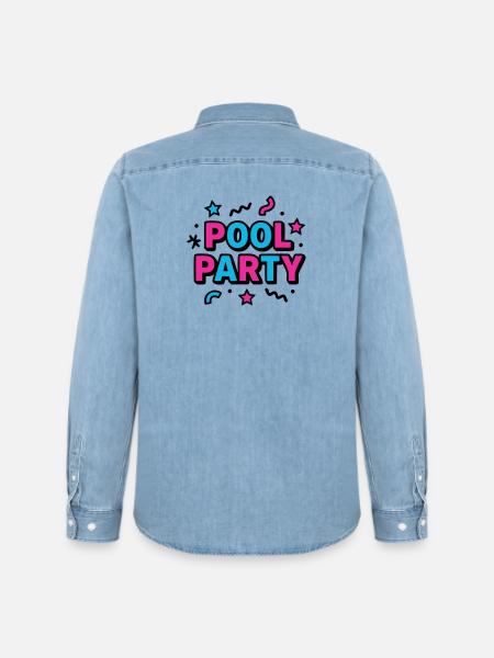 Pool Party 90s Lettering - Men’s Organic Denim Shirt by Stanley/Stella - light wash