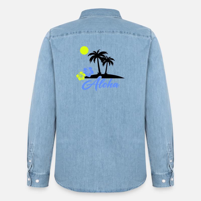 Aloha Hibiskus Neon Script - Männer Jeanshemd Organic von Stanley/Stella - verwaschenes Hellblau