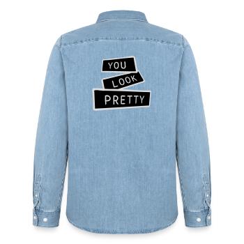 You Look Pretty Funny Complement Self Love Logo - Men’s Organic Denim Shirt by Stanley/Stella - light wash - Back - AI Model Male 185 light (185cm)