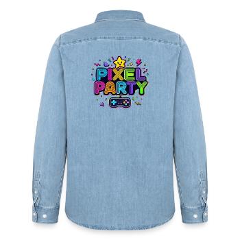 Retro Pixel Party 80er Jahre - Männer Jeanshemd Organic von Stanley/Stella - verwaschenes Hellblau - Hinten - AI Model Male 185 light (185cm)