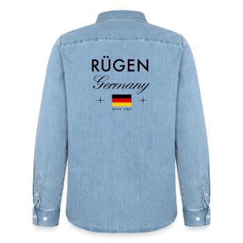 Rügen Deutschland Koordinaten Reise Souvenir - Männer Jeanshemd Organic von Stanley/Stella - verwaschenes Hellblau - Hinten - AI Model Male 185 light (185cm)