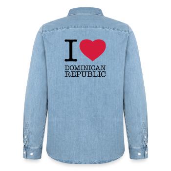 I LOVE DOMINICAN REPUBLIC Dominikanische Republik - Männer Jeanshemd Organic von Stanley/Stella - verwaschenes Hellblau - Hinten - AI Model Male 185 light (185cm)