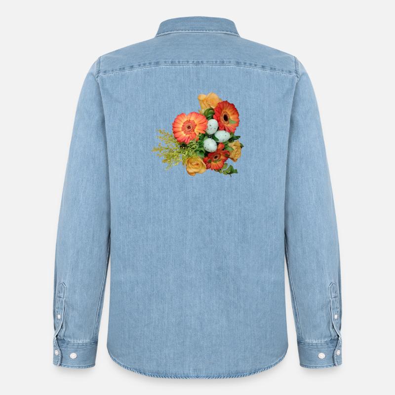 Bouquet with Easter Eggs Pattern - Men’s Organic Denim Shirt by Stanley/Stella - light wash
