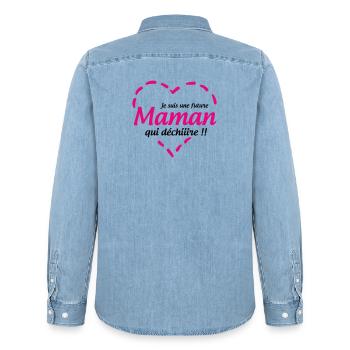 Je suis une future Maman qui déchiiire !! - Chemise en denim homme bio Stanley/Stella - bleu clair délavé - Dos - AI Model Male 185 light (185cm)
