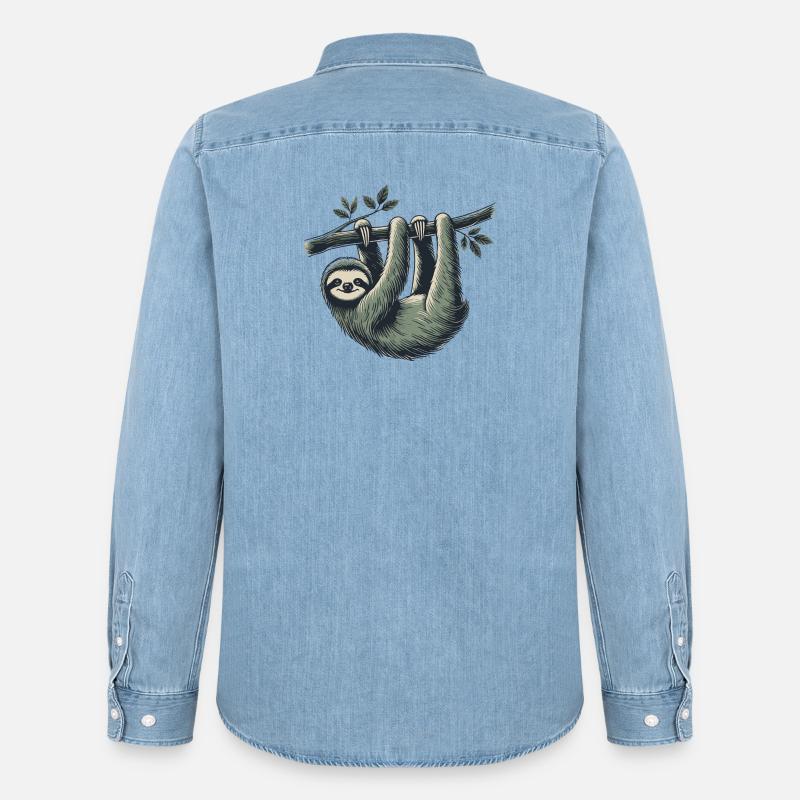 Faultier - Männer Jeanshemd Organic von Stanley/Stella - verwaschenes Hellblau