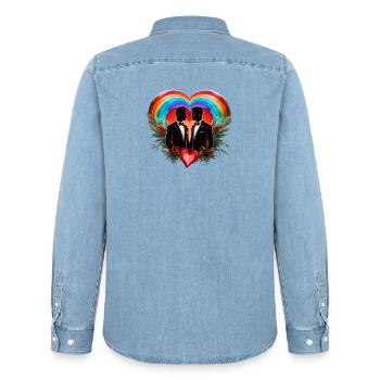 The magic of the moment: elegant cheerful silhouettes - Men’s Organic Denim Shirt by Stanley/Stella - light wash - Back - AI Model Male 185 light (185cm)