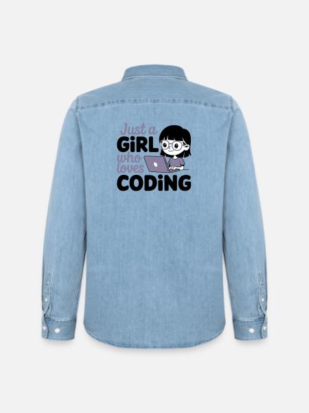 Just a Girl Who Loves Coding - Men’s Organic Denim Shirt by Stanley/Stella - light wash