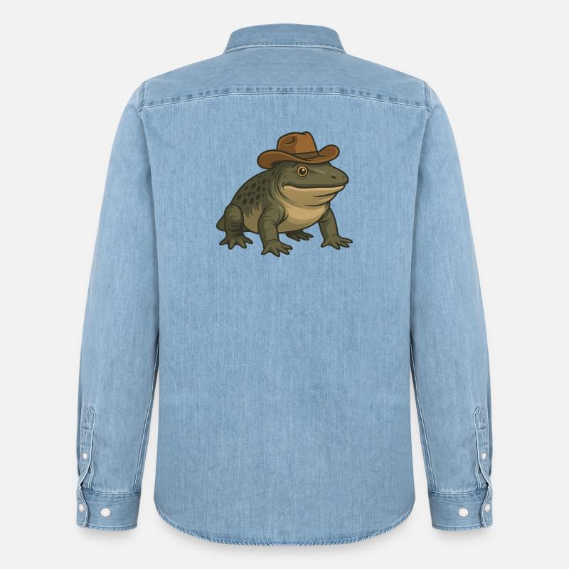 Urzeitliches Amphibium Cartoon Texas Evolution - Männer Jeanshemd Organic von Stanley/Stella - verwaschenes Hellblau